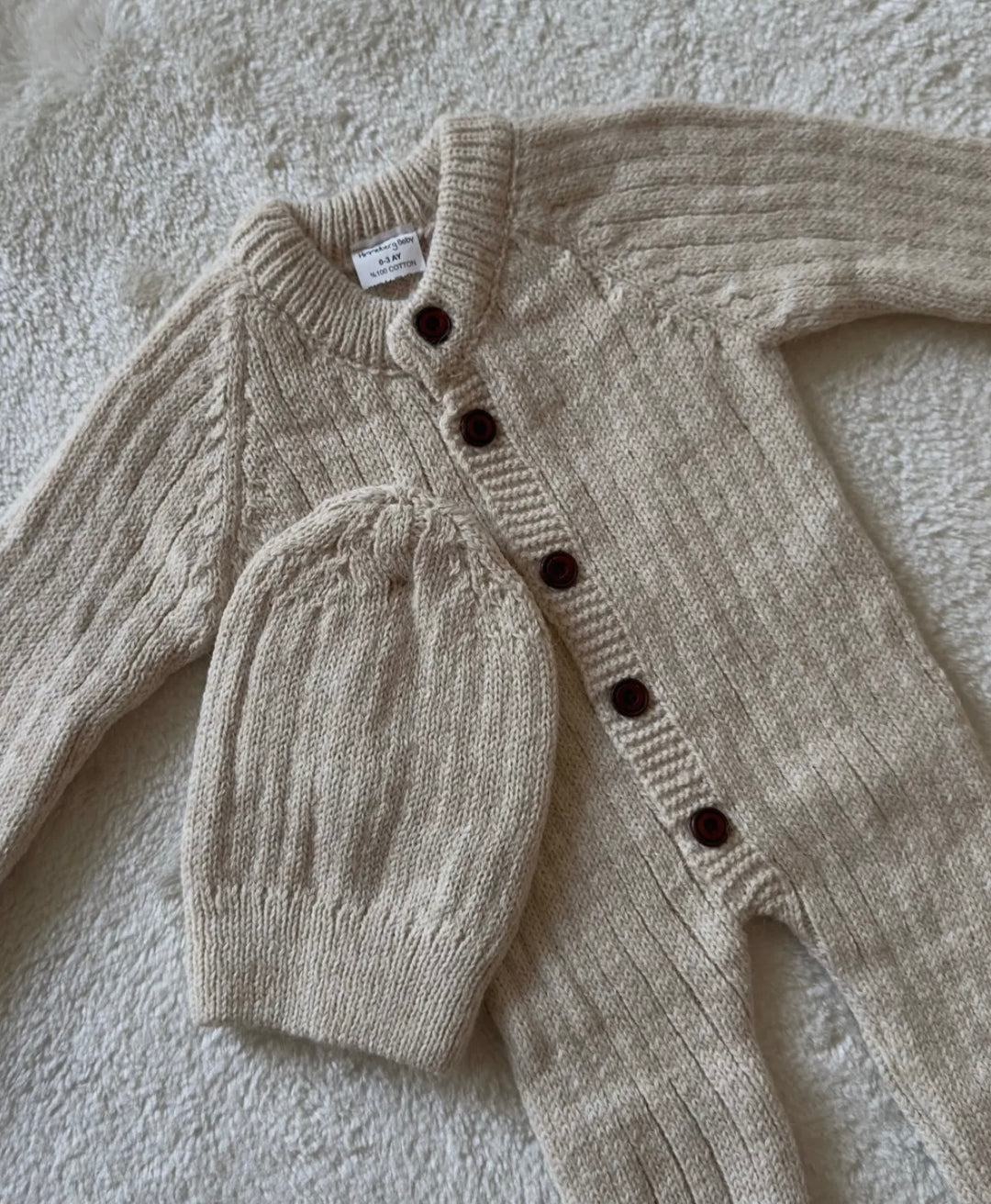 Beige Knitted Romper Set