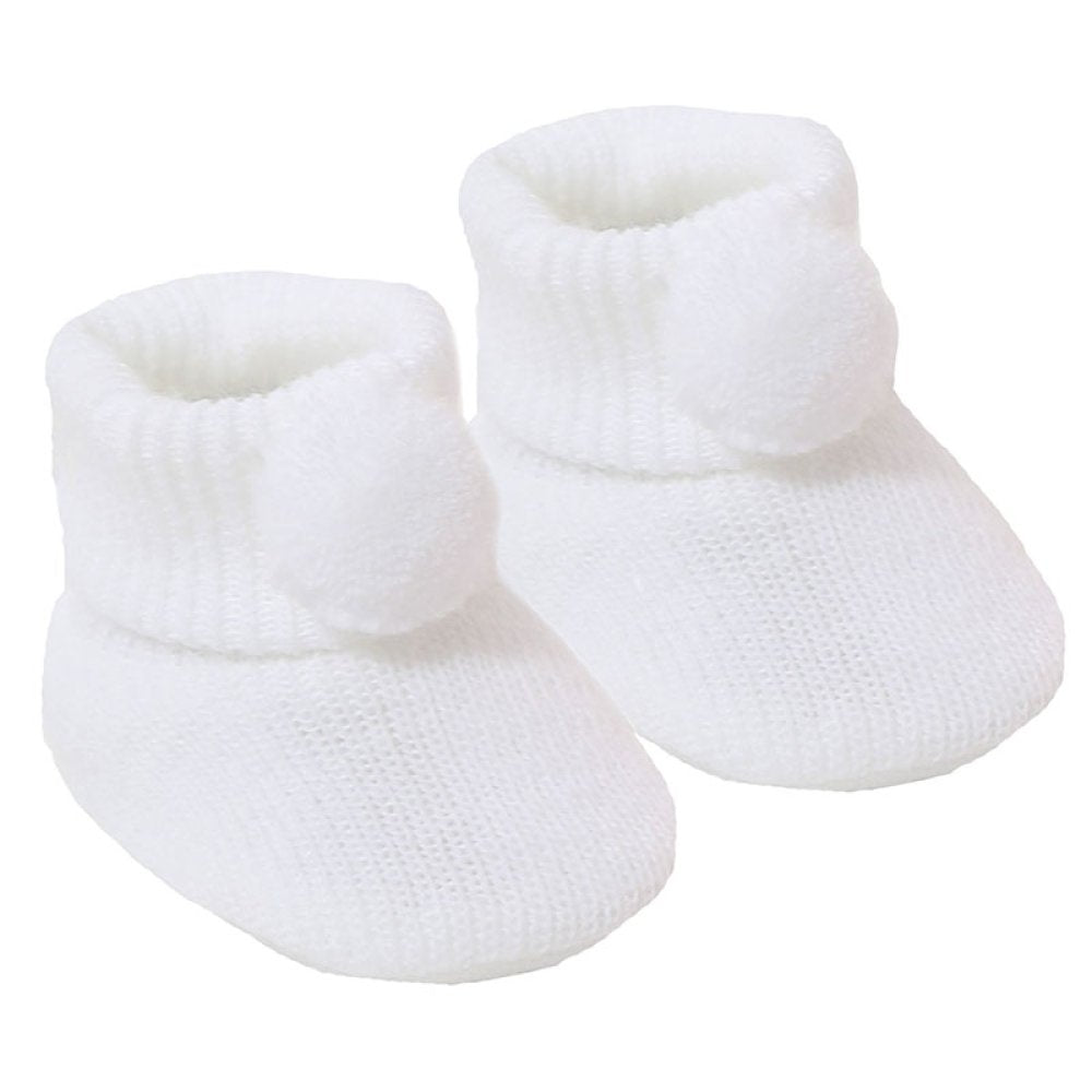 White Pom Pom Baby Booties