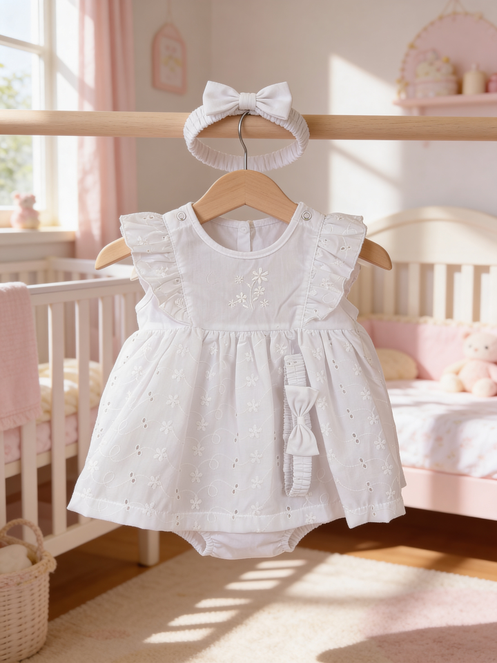 White Flower Embroidered Dress