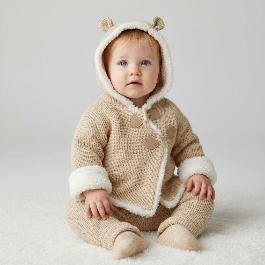 Knit hooded Set with Sherpa Lining