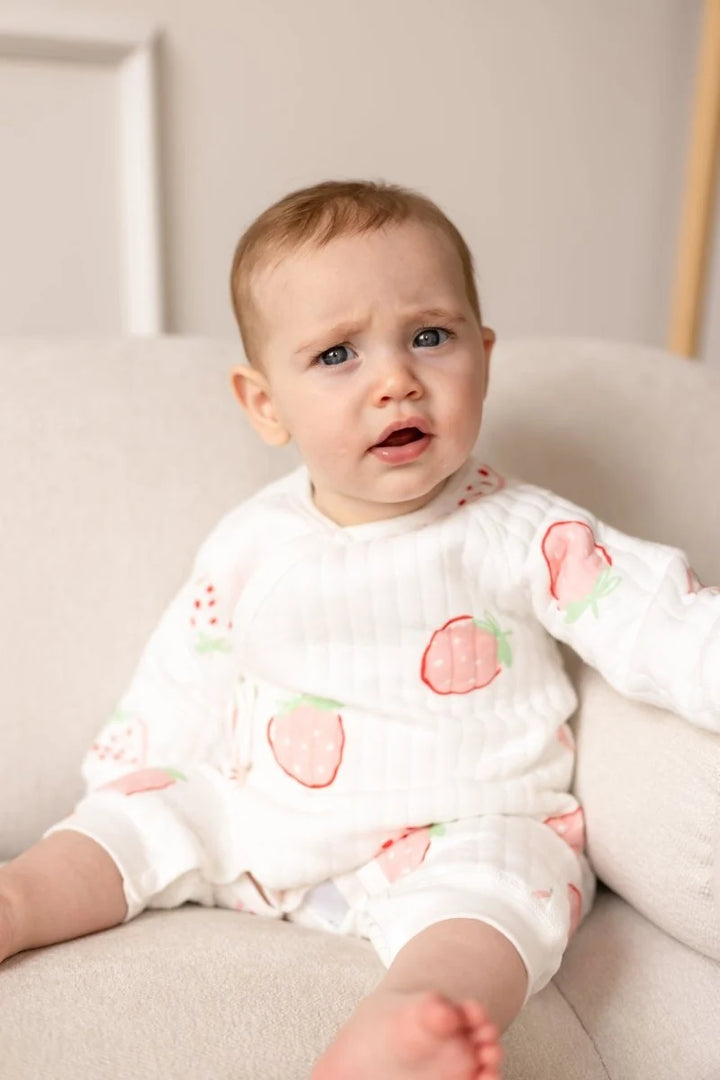 Strawberry Boucle Wrap Romper