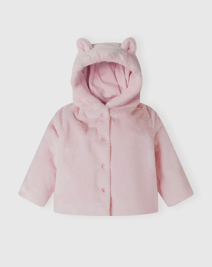 Pink Faux Fur Jacket With Ears