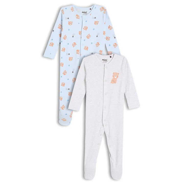 2 Pack Teddy Print Sleepsuits