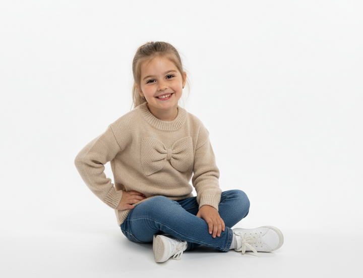 Beige Bow Knitted Jumper