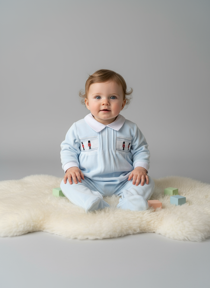 Little Soldiers Velour Baby grow