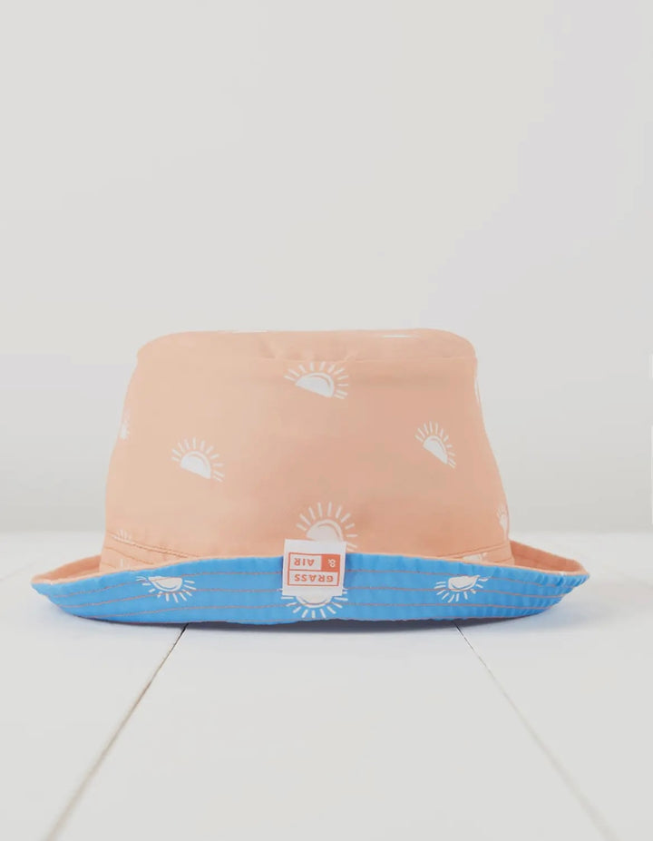 Peach & Cornflower blue reversible sun hat