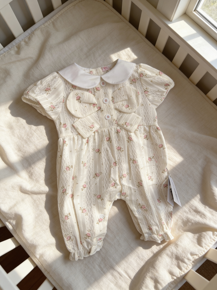 Floral long Romper with bow