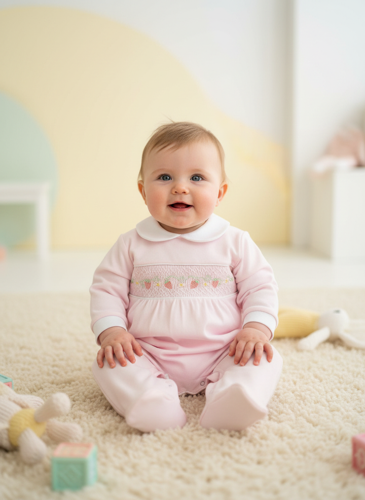 Strawberry Smocked Sleepsuit