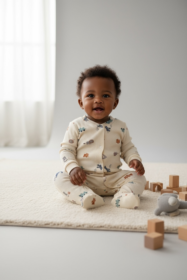 Neutral Dinosaur Ribbed Baby grow