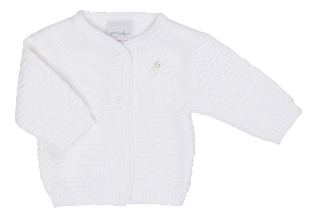 White Knitted Cardigan With Pearl Detail