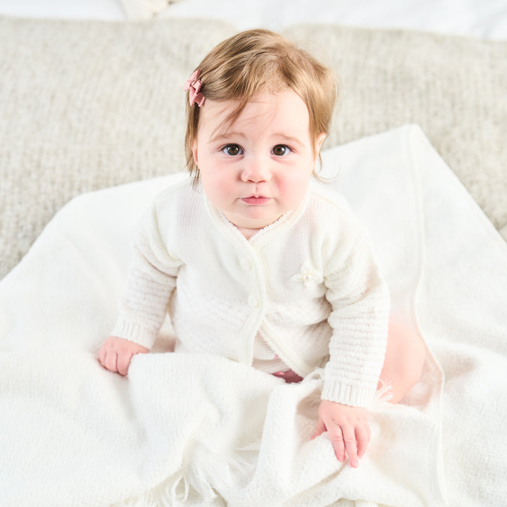White Knitted Cardigan With Pearl Detail