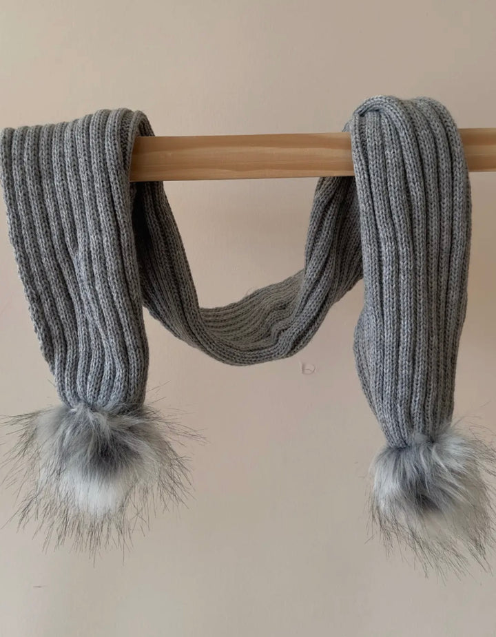 Pom Pom Hat with Matching Scarf Grey