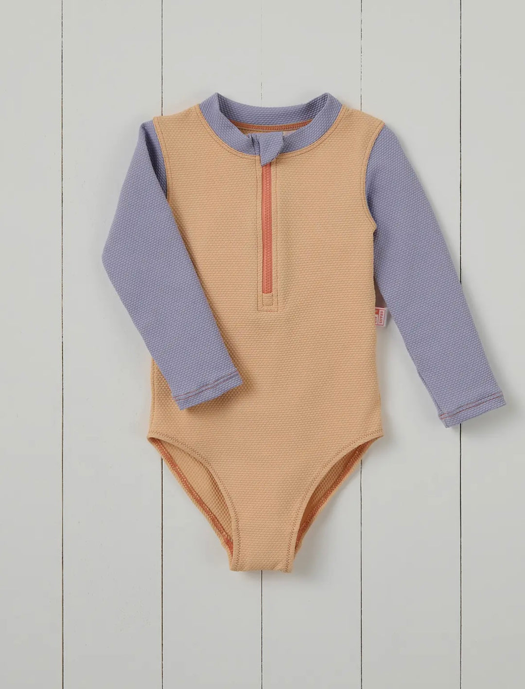 Peach Ribbed long sleeved swimsuit