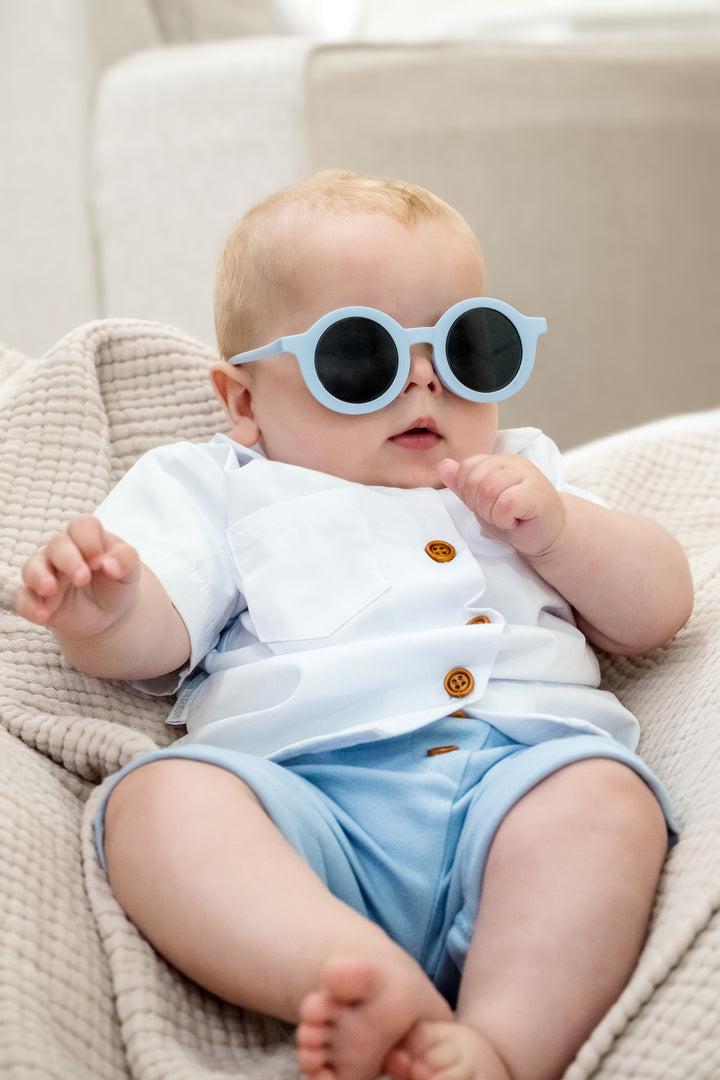 Blue Shorts Set with sunglasses