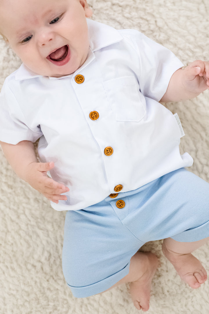 Blue Shorts Set with sunglasses