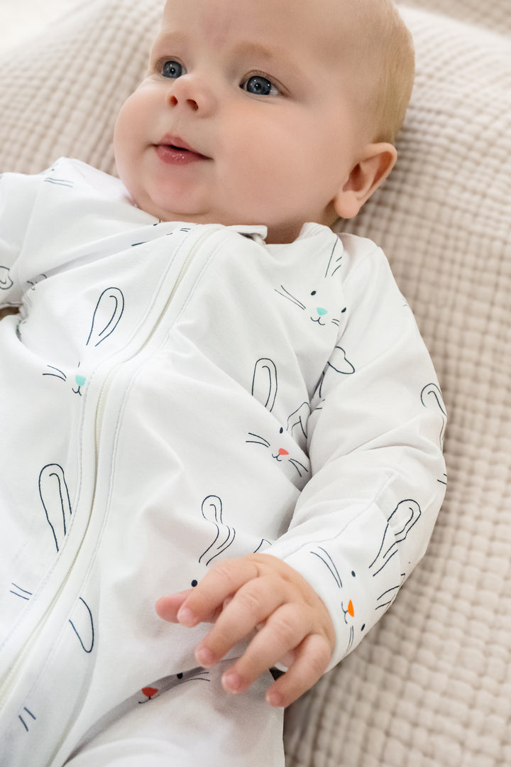 Rabbit Print Footless Zipped Baby grow