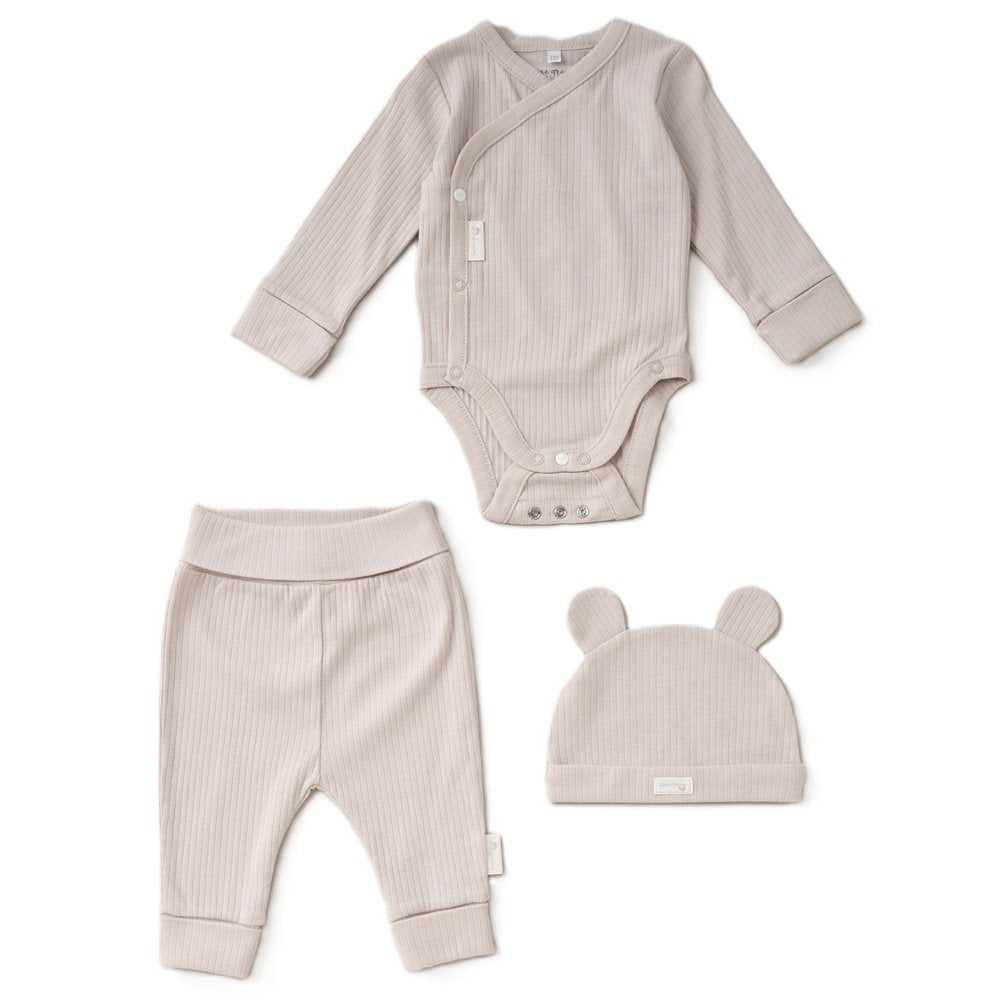 Beige Organic 3 piece ribbed set