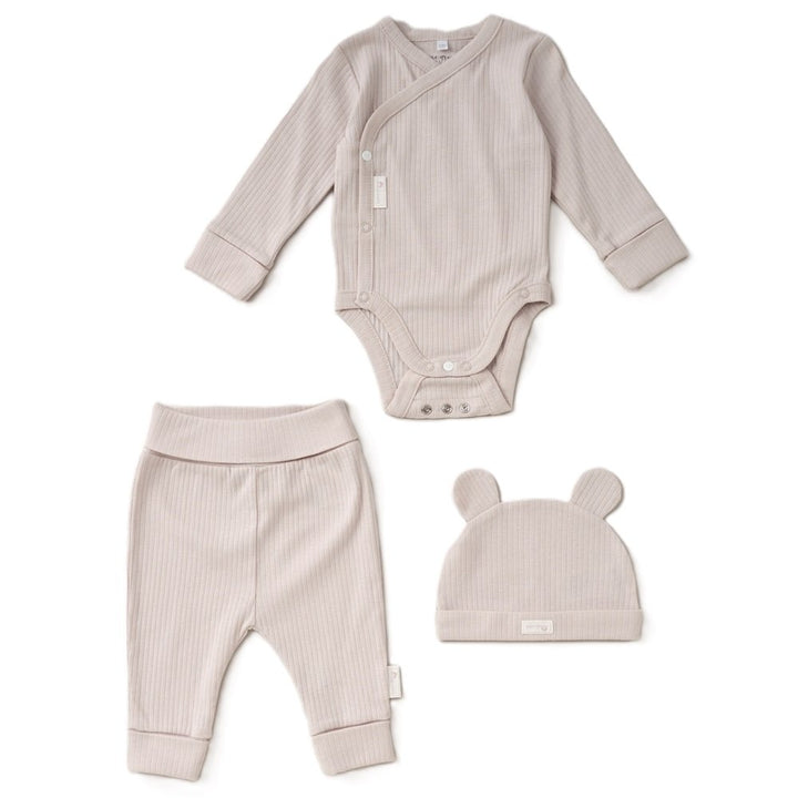 Beige Organic 3 piece ribbed set