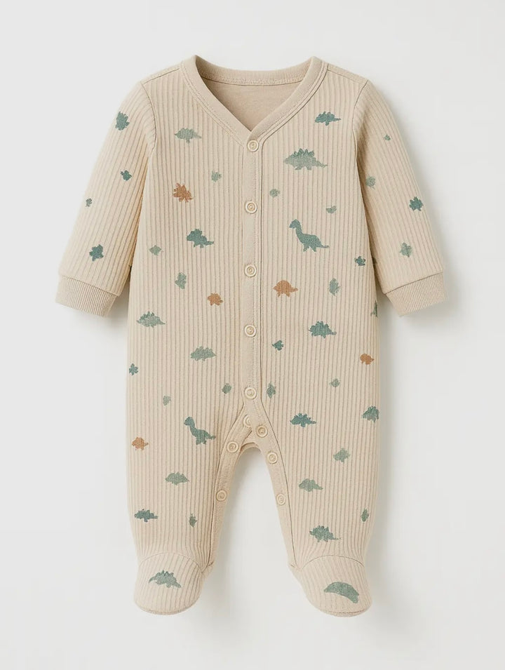 Neutral Dinosaur Ribbed Baby grow