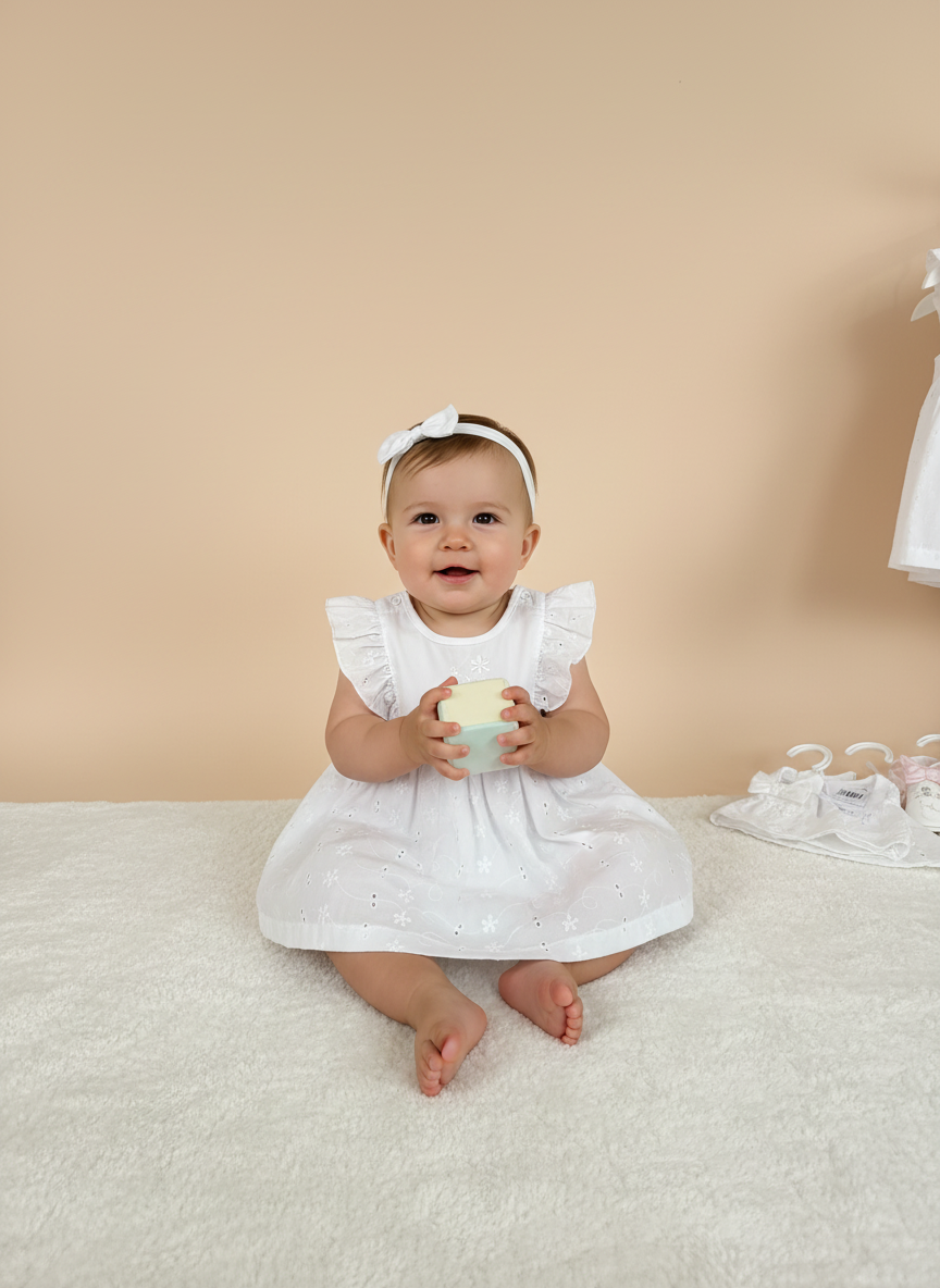 White Flower Embroidered Dress