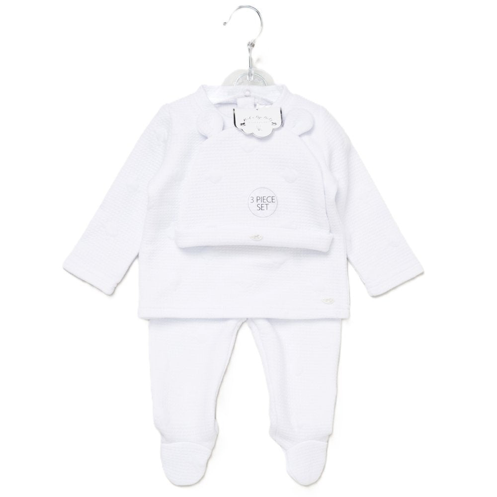 3 Piece White Unisex Teddy Set