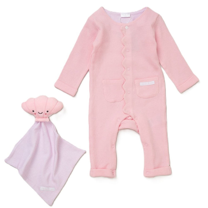 Pink Waffle Romper with toy