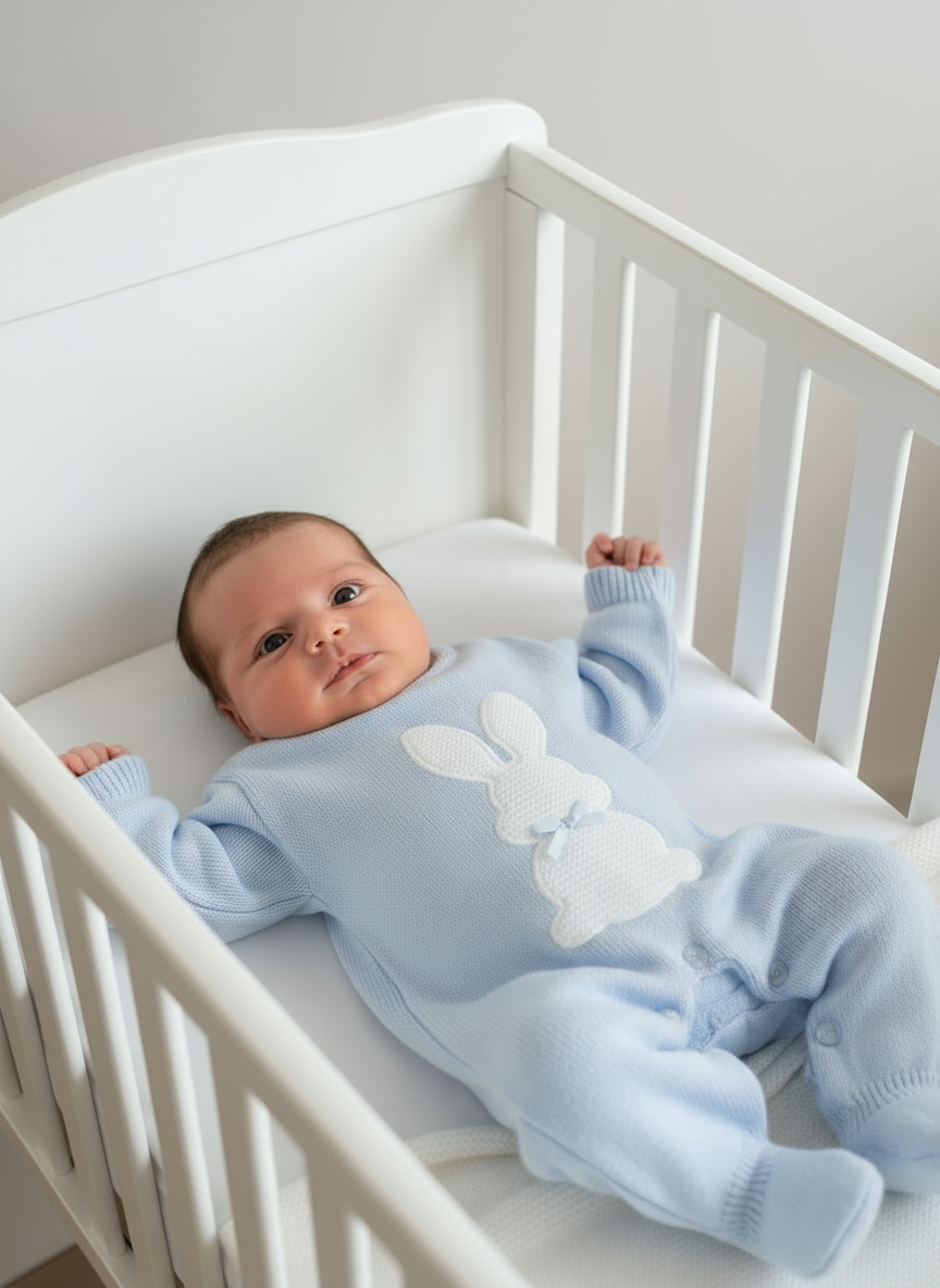 Knitted Blue Bunny Baby grow