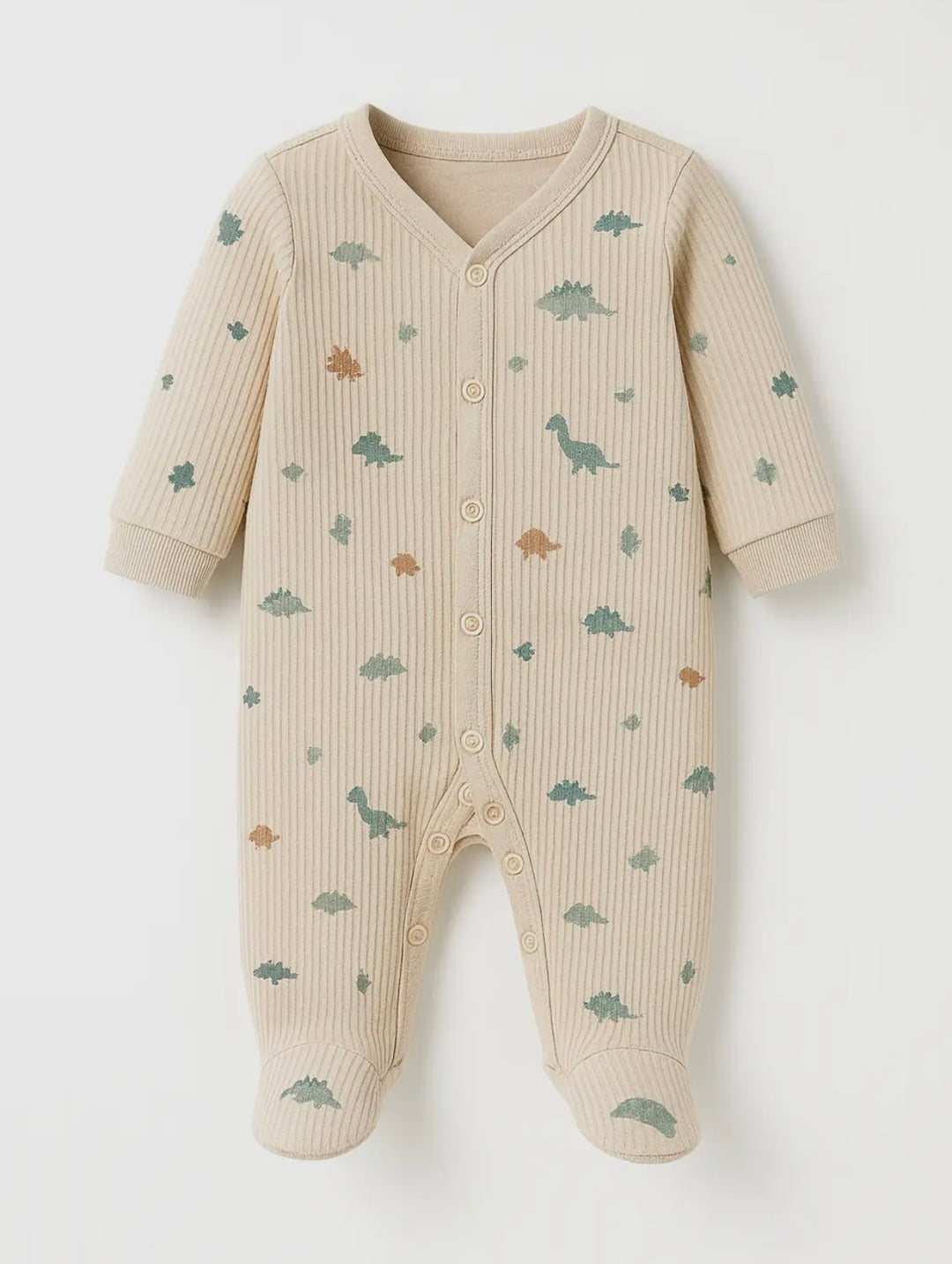 Neutral Dinosaur Ribbed Baby grow