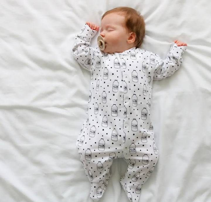 Unisex Milk Bottle Print Baby Grow