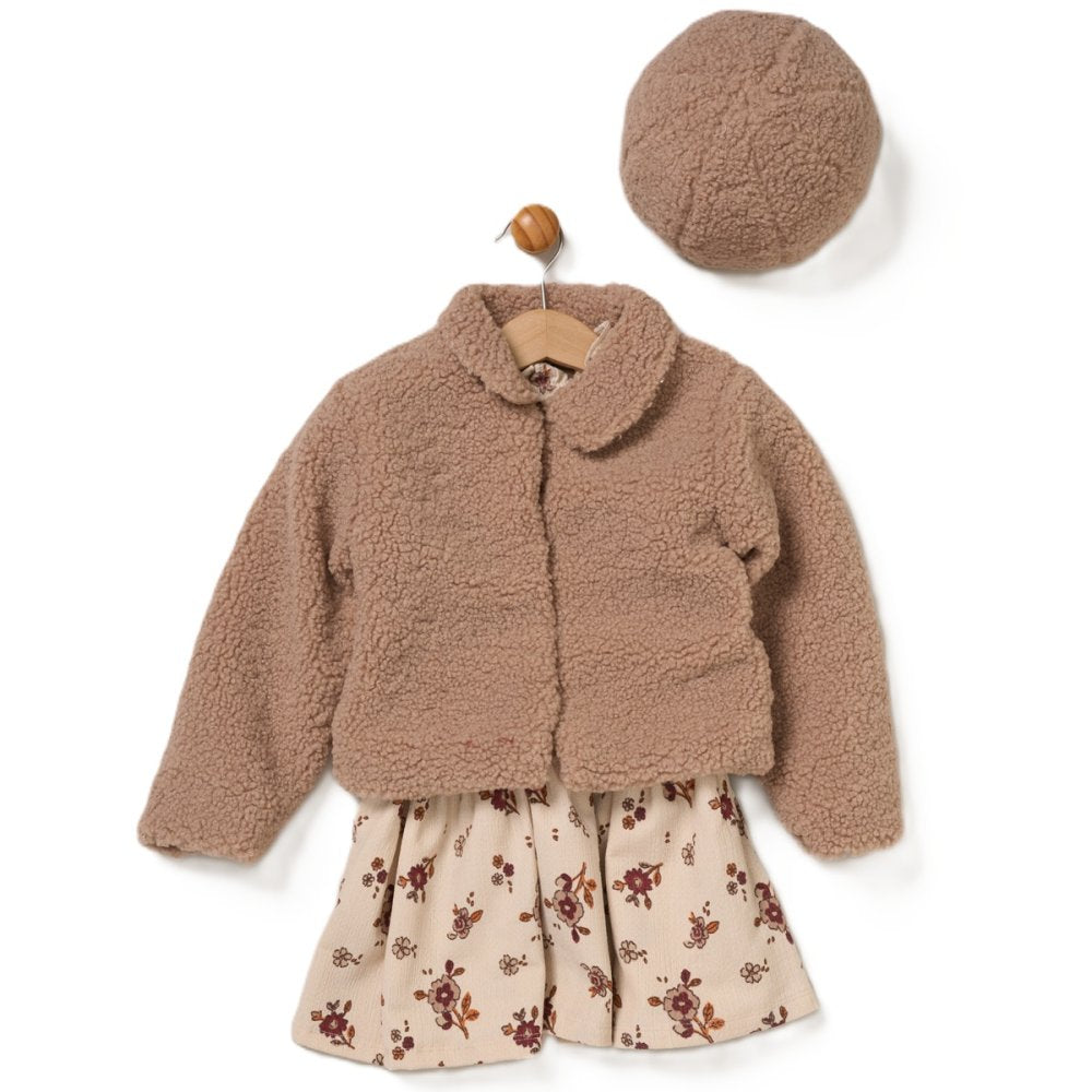 Girls Boucle Fur Jacket with dress