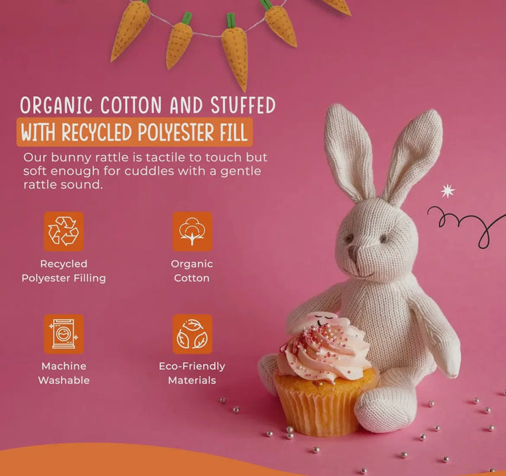 Knitted Organic Cotton White Bunny Rattle