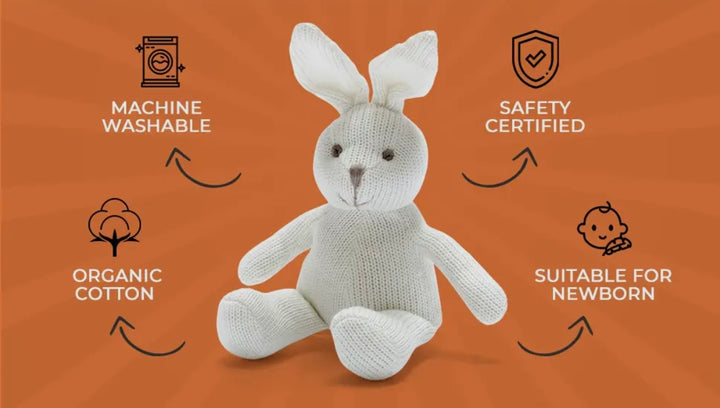 Knitted Organic Cotton White Bunny Rattle