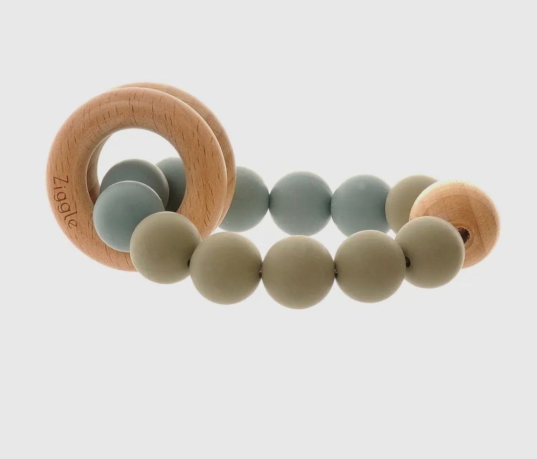 Wooden Teether & Rattle Blue/Grey