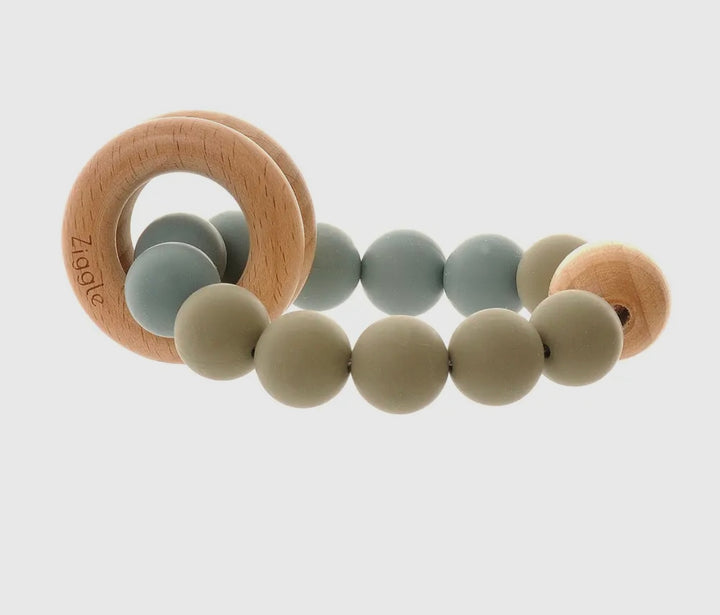 Wooden Teether & Rattle Blue/Grey