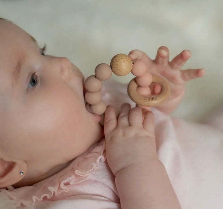Wooden Teether & Rattle - Blush