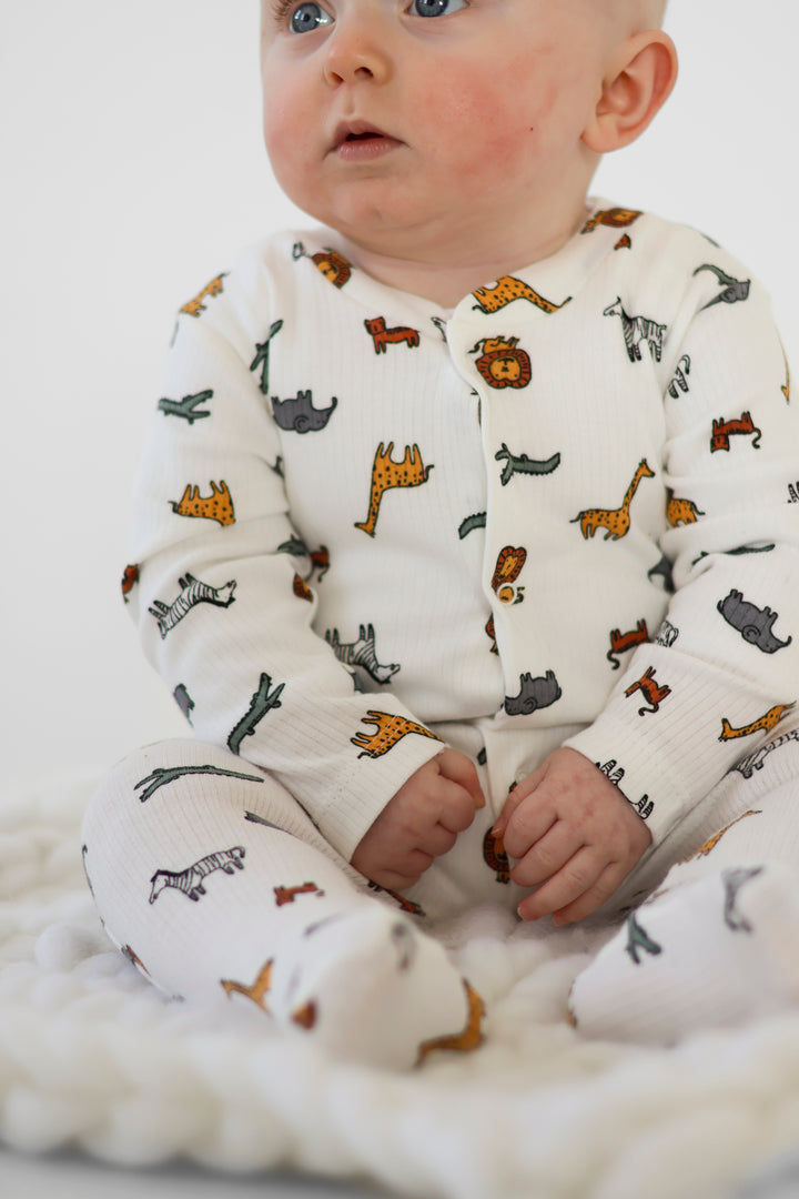 100% Cotton Animal Print baby grow