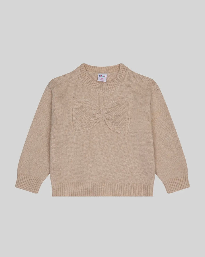 Beige Bow Knitted Jumper