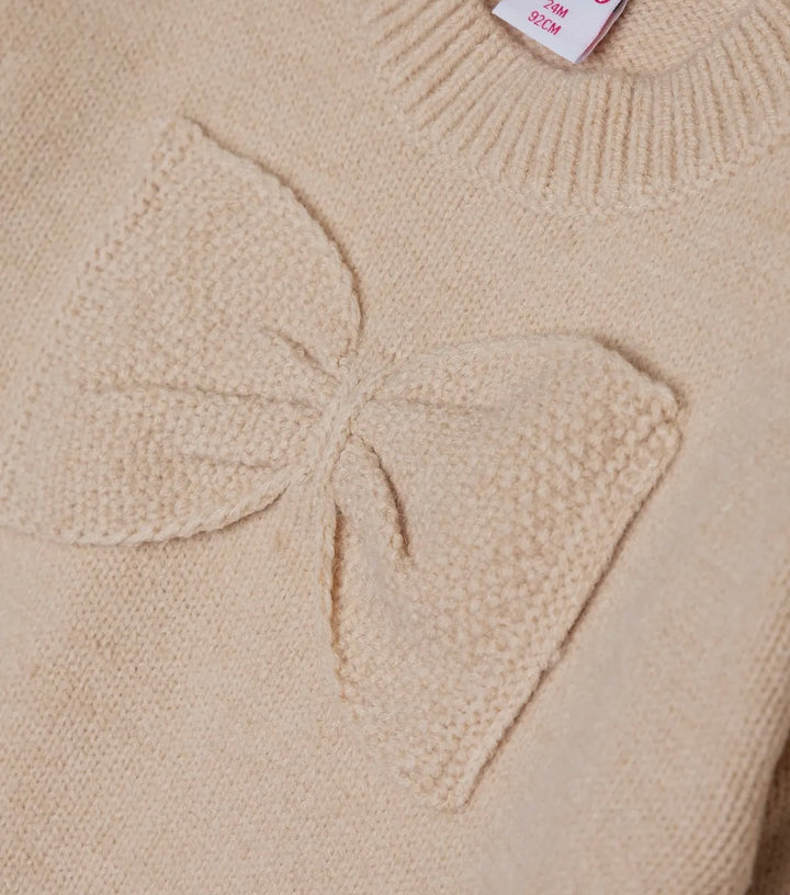 Beige Bow Knitted Jumper
