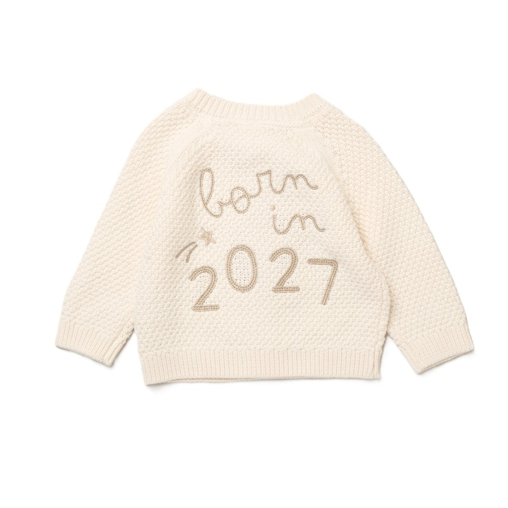 Cream Born in 2027 Cardigan