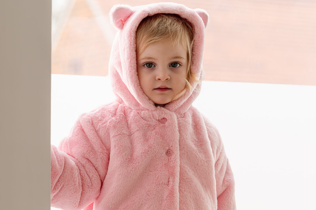 Pink Faux Fur Jacket With Ears