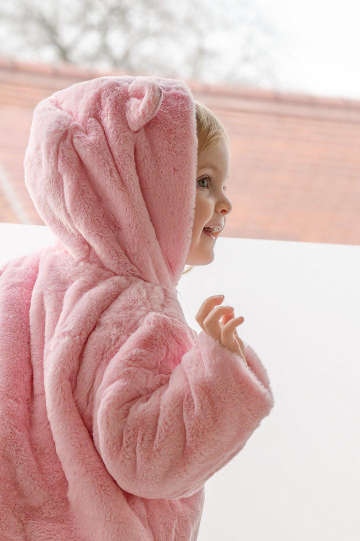 Pink Faux Fur Jacket With Ears