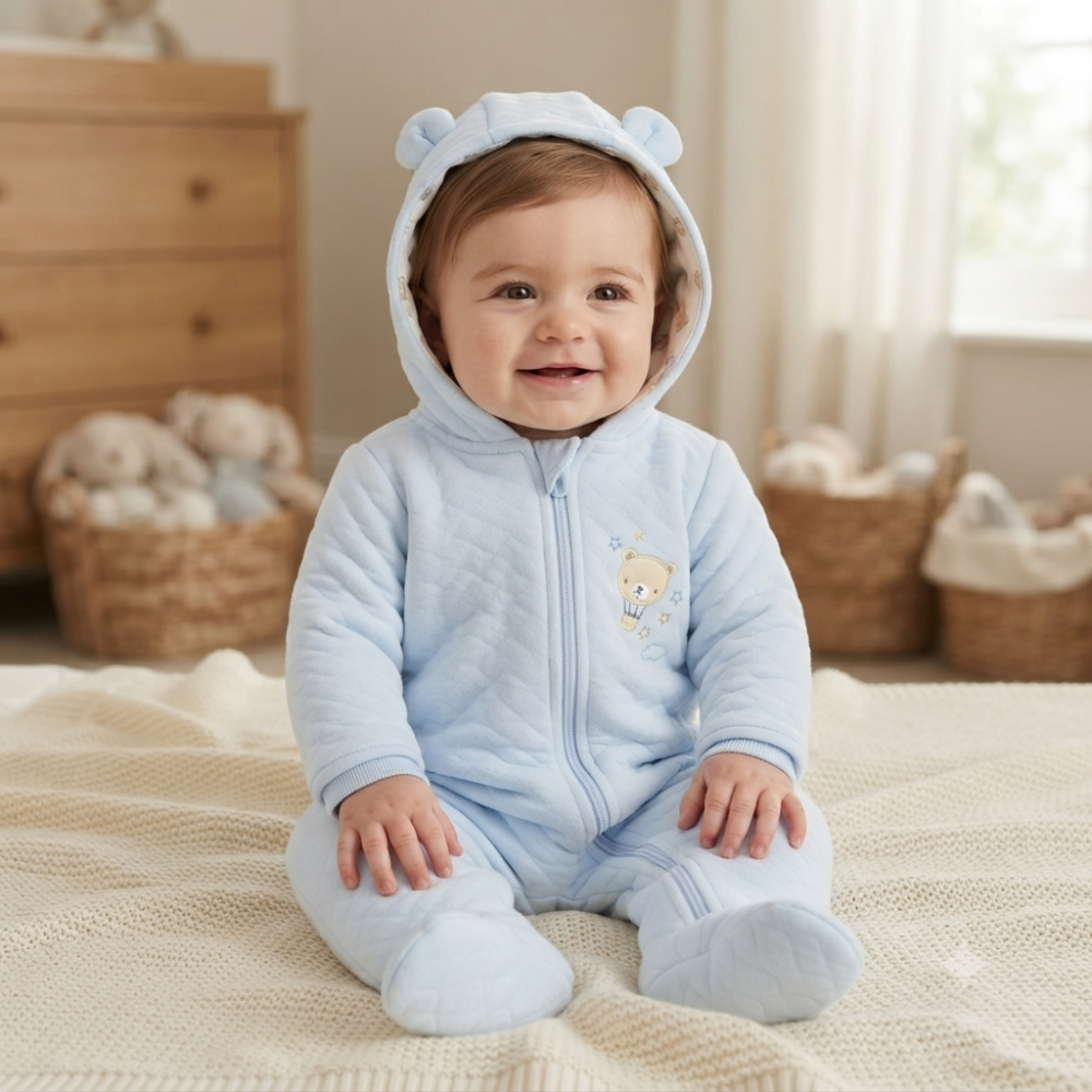 Blue Quilted Hooded Pram Suit